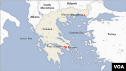 A map of Greece, showing the locations of Alexandroupolis, Athens, and Aspropyrgos.