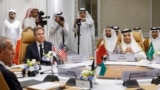 U.S. Secretary of State Antony Blinken, sitting second from left, attends the U.S.-Arab Quint Meeting with representatives from Egypt, Jordan, Saudi Arabia, Qatar, the UAE and the Palestinian Authority, in Riyadh, Saudi Arabia, April 29, 2024.