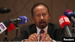 FILE - Former Prime Minister of Sudan Abdalla Hamdok speaks during a news conference in Abu Dhabi, United Arab Emirates, April 16, 2023.