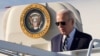 Prezidan Joe Biden rive Delaware abo avyon prezidansyel Air Force One nan New Castle, 12 Avril 2024. 