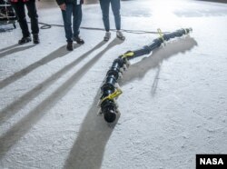 The first EELS prototype awaits testing at the Pasadena Ice Rink in Pasadena, California. (Photo Credit: NASA/JPL-CalTech)