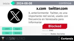 Ve Sin Filtro reportó que la red social X fue bloqueada este jueves por varios proveedores de internet en Venezuela. 