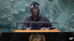 Bola Ahmed Tinubu, President of Nigeria, addresses the 78th session of the United Nations General Assembly, at U.N. headquarters, New York, Sept. 19, 2023.