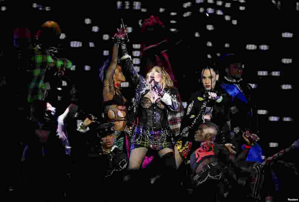 Madonna performs during a concert at the Copacabana beach in Rio de Janeiro, Brazil, May 4, 2024. 