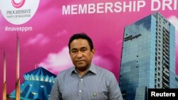 FILE - Abdulla Yameen, chief of the Progressive Party of Maldives, poses for a photo at his party office in Male, March 21, 2022. The Maldives Supreme Court confirmed, Aug. 6, 2023, that jailed former president is barred for the country's September presidential election.