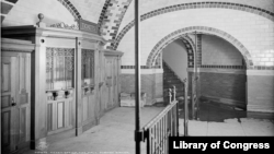 This 1904 photo shows the ornamented oak ticket booth the once stood on the Old City Hall Station's mezzanine.