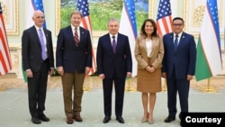 FILE - A U.S. Congressional delegation meets with Uzbek leader Shavkat Mirziyoyev, center, in Tashkent, Uzbekistan, March 27, 2024. (President.uz photo)