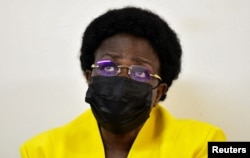 FILE — Ugandan Karamoja Affairs minister Mary Goretti Kitutu at the anti-corruption court. She was charged with corruption when she diverted 9,000 pre-printed iron sheets meant for the Karamoja Community Empowerment Program, in Kololo, Kampala, Uganda April 6, 2023