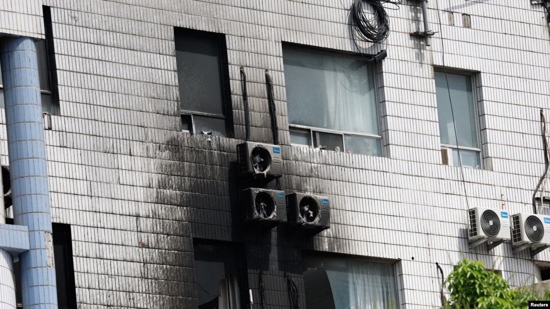 A fire at the Changfeng Hospital, in Beijing, China, left scars both inside and outside of the building, April 19, 2023. 