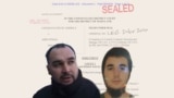 An image of Tim Stigal, left, taken from a REN TV video and a photo of Amin Stigal taken from an FBI wanted poster are added to an image of a legal document. 
