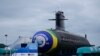 The Tonelero submarine, made in Brazil with French technology, is on display during its launch ceremony in Itaguai, Rio de Janeiro state, Brazil, March 27, 2024. 