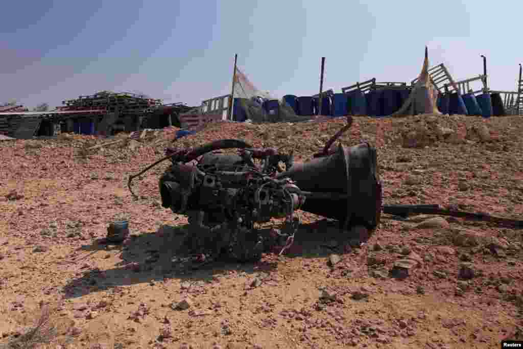 The remains of a rocket booster that, according to Israeli authorities critically injured a 7-year-old girl, after Iran launched drones and missiles towards Israel, near Arad, Israel, April 14, 2024. 