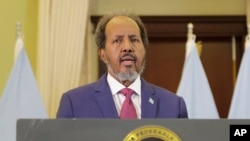 FILE - Somali President Hassan Sheikh Mohammed addresses members of parliament in Mogadishu, Somalia, February 21, 2024.