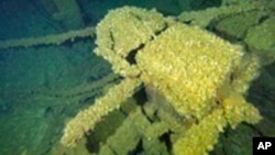 FILE - Quagga mussels carpet the bell of the wreck of the schooner Trinidad on the bottom of Lake Michigan in July 2023.