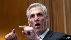 FILE - House Speaker Kevin McCarthy, R-Calif., speaks at a news conference at the Capitol in Washington, May 31, 2023. He said late on June 8, 2023, that the indictment of Donald Trump was a "brazen weaponization of power."