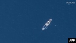 This June 22, 2023, satellite image courtesy of Maxar Technologies shows the Polar Prince ship searching on June 22, 2023, for the missing Titan submersible. (AFP/Satellite image ©2023 Maxar Technologies)