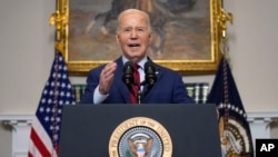 FILE —President Joe Biden delivers remarks about student protests over the war in Gaza, from the Roosevelt Room of the White House in Washington, May 2, 2024.