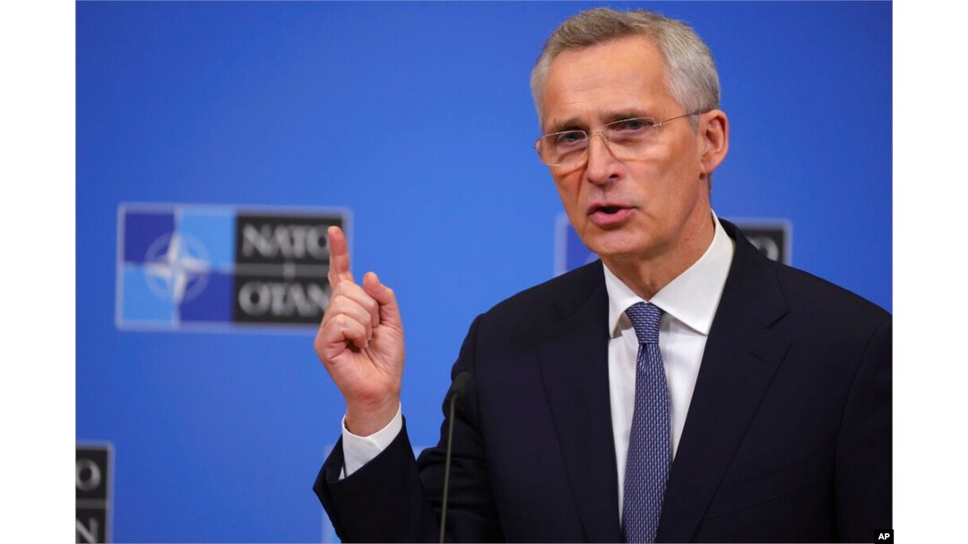 NATO Secretary-General Jens Stoltenberg speaks during a media conference ahead of a meeting of NATO defense ministers at NATO headquarters in Brussels, Feb. 13, 2023.
