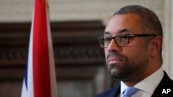 FILE: Britain's Foreign Secretary James Cleverly, at Villa Madama in Rome. Taken Thurs., Feb. 9, 2023.