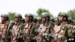 Armenian servicemen take part in the opening ceremony of the joint Armenia-US military exercise, dubbed Eagle Partner 2024, in Yerevan on July 15, 2024. (Photo by handout / Armenian Defense Ministry / AFP)