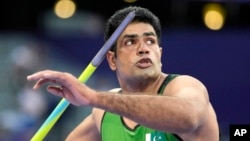 Arshad Nadeem of Pakistan competes during the men's javelin throw final at the 2024 Summer Olympics, Aug. 8, 2024, in Saint-Denis, France.