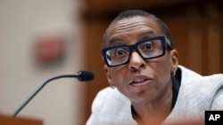 FILE - Then-Harvard President Claudine Gay speaks during a hearing of the House Committee on Education on Capitol Hill, Dec. 5, 2023, in Washington.