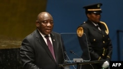 FILE - South African President Cyril Ramaphosa addresses the 78th United Nations General Assembly at UN headquarters in New York City on September 19, 2023.