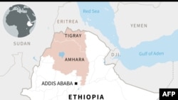 Ramani ya mikoa ya Amhara and Tigray nchini Ethiopia.