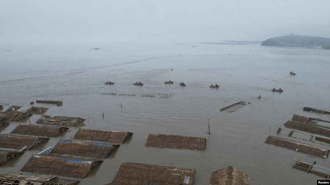 FILE - A flood-affected area in North Pyongan province, North Korea, near the border with China, is shown in this undated photo released July 31, 2024, by North Korea's official Korean Central News Agency. 