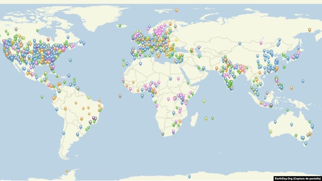 Mapa de eventos por el Día de la Tierra 2023 registrados en el sitio web de la Oenegé EarthDay.Org