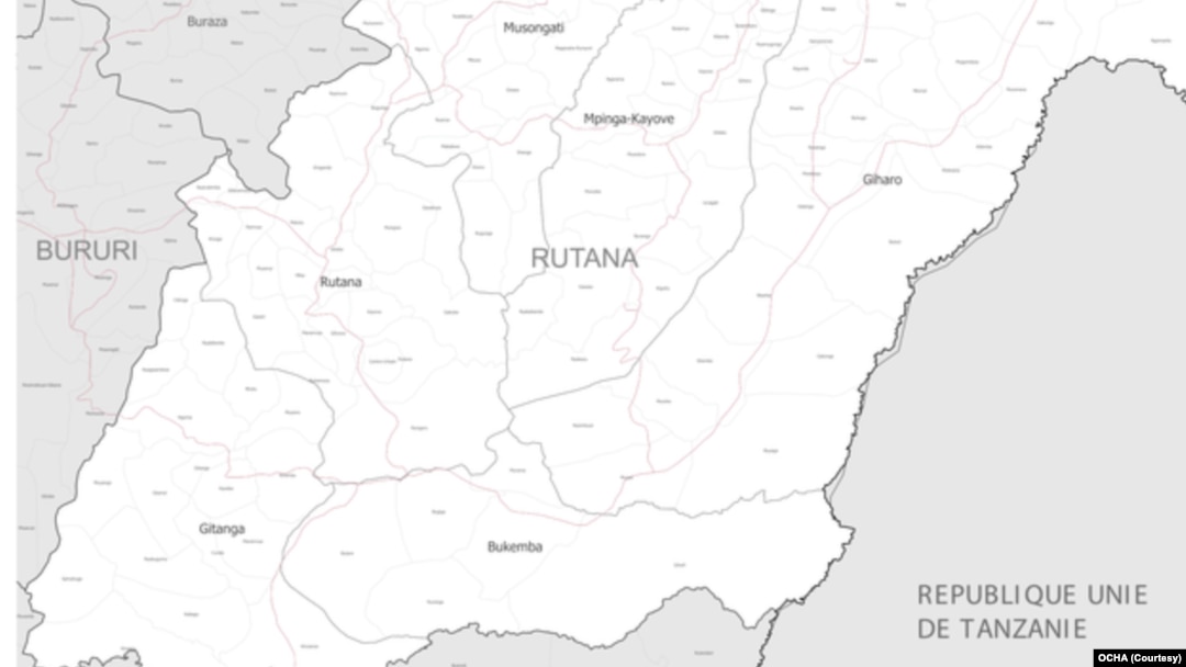 Ikarata yerekana imbibe intara ya Rutana ihana n'igihugu ca Tanzaniya