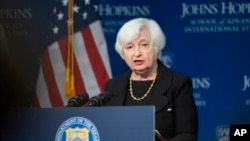 Treasury Secretary Janet Yellen speaks on the US-China economic relationship at Johns Hopkins University School of Advanced International Studies, April 20, 2023, in Washington. 