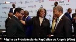 João Lourenço, Presidente de Angola (dir) e embaixadora dos EUA na ONU, Linda Thomas-Greenfield (cen), Dallas, 7 maio 2024