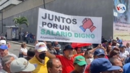 Trabajadores venezolanos participan en una protesta para exigir salarios dignos en Venezuela.