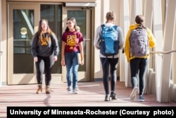 Students walk at the University of Minnesota-Rochester. The school is testing a program that permits students to graduate in three years. (Courtesy photo from University of Minnesota-Rochester)