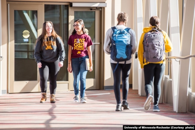 Students walk at the University of Minnesota-Rochester. The school is testing a program that permits students to graduate in three years. (Courtesy photo from University of Minnesota-Rochester)