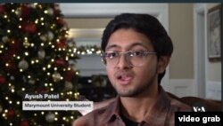 Ayush patel, Marymount University student. (VOA/videograb)