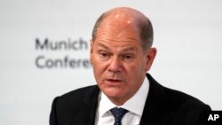 Germany's Chancellor Olaf Scholz speaks at the Munich Security Conference in Munich, Germany, Feb. 17, 2023.