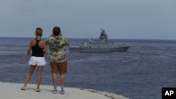 Fregat Ris Amiral Gorshkov kite po La Havann nan nan Kiba, Lendi 17 Jyen 2024. 
