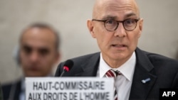 FILE - U.N. High Commissioner for Human Rights Volker Türk speaks during the 52nd U.N. Human Rights Council session, in Geneva, on March 6, 2023. 