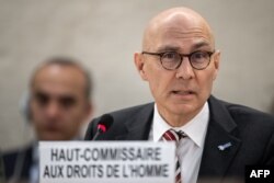 FILE - U.N. High Commissioner for Human Rights Volker Turk speaks during the 52nd U.N. Human Rights Council session, in Geneva, on March 6, 2023.