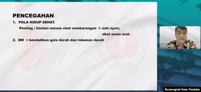 Humas Pengurus Besar Perhimpunan Nefrologi Indonesia (PB Pernefri), Wachid Putranto menjelaskan pentingnya hindari minum obat sembarangan untuk pencegahan kerusakan ginjal, Selasa (7 Maret 2023) (Foto: Tangkapan Layar)