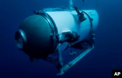 FILE - This undated photo provided by OceanGate Expeditions in June 2021 shows the company's Titan submersible. On Monday, June 19, 2023, a rescue operation was underway. (OceanGate Expeditions via AP, File)