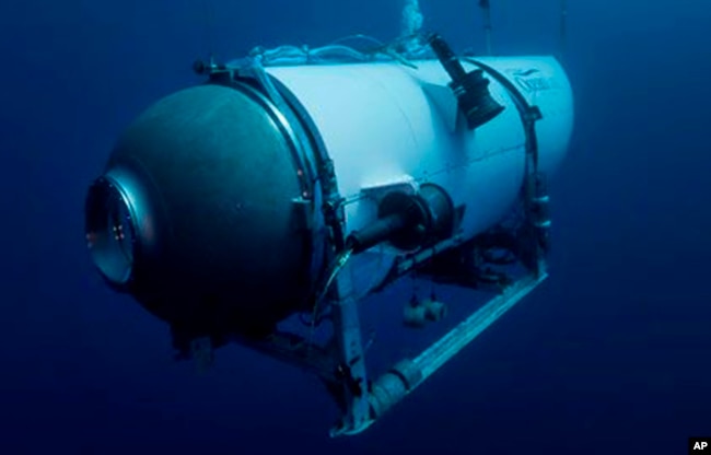 FILE - This undated photo provided by OceanGate Expeditions in June 2021 shows the company's Titan submersible. On Monday, June 19, 2023, a rescue operation was underway. (OceanGate Expeditions via AP, File)