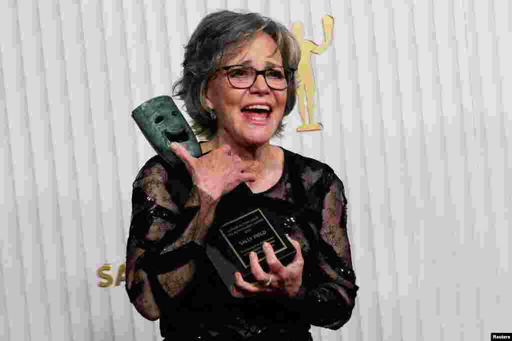 Sally Field is seen backstage with the SAG Life Achievement Award during the 29th Screen Actors Guild Awards at the Fairmont Century Plaza Hotel in Los Angeles, California, Feb. 26, 2023.