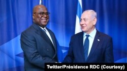 President Félix Tshisekedi na masolo na Ministre wa Yambo ya Israel Benjamin Netanyahu ntango ya Likita linenen lya ONU, na New York, Etats-Unis, 22 sanza ya libwa 2023. (Twitter/Présidemce RDC)
