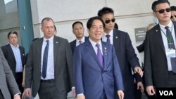 台湾副总统赖清德抵达旧金山机场附近酒店。(2023年8月16日，美国之音记者李逸华拍摄)