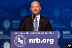 FILE - Heritage Foundation President Kevin Roberts speaks at the National Religious Broadcasters convention in Nashville, Tennessee, Feb. 22, 2024. "We are in the process of the second American Revolution, which will remain bloodless if the left allows it to be," he has said.