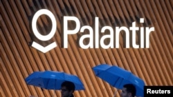 FILE - The logo of U.S. software company Palantir Technologies is seen in Davos, Switzerland, May 22, 2022. 