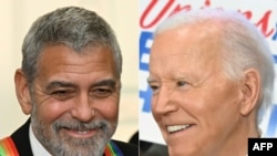 Aktor AS George Clooney (kiri) di Ruang Timur Gedung Putih di Washington, DC, 4 Desember 2022; dan Presiden AS Joe Biden saat bertemu dengan anggota serikat pekerja di Washington, DC, 10 Juli 2024. (SAUL LOEB / AFP)